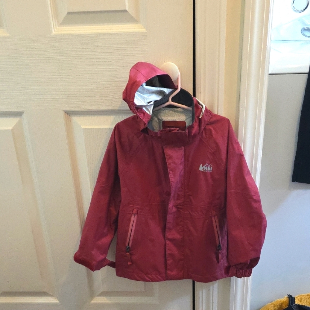 REI Pink Raincoat with Hood and Water-Resistant Finish